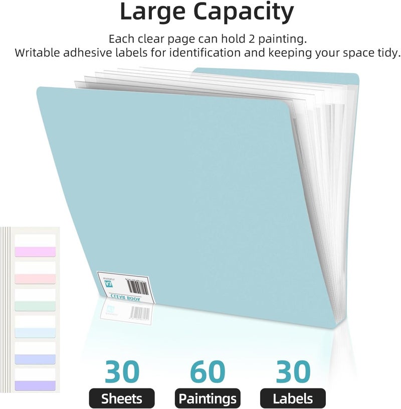 HOWUKE A3 Diamond Painting Storage Book, 60 Views Art Portfolio Presentations Folder with 30 Pages Protectors, 17.3x12.8in Green - Image 2